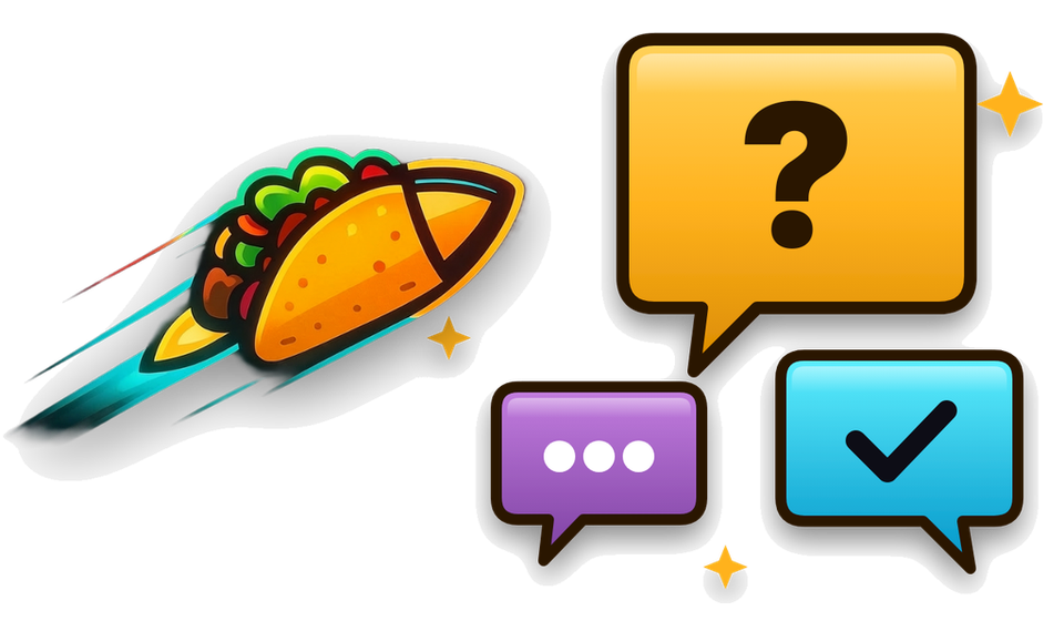 The TacoNet taco beside question, answer and chat speech bubbles